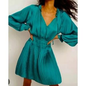 NWT Anthropologie Current Air LA Alyce Mini Dress Teal Blue Size Small Petite